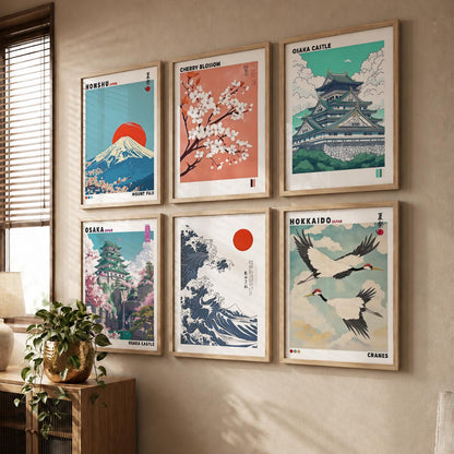 Japanese Nature Art and City View Aesthetic Wall Art Paintings with Frame for Living Room Bedroom