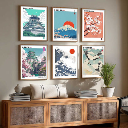 Japanese Nature Art and City View Aesthetic Wall Art Paintings with Frame for Living Room Bedroom