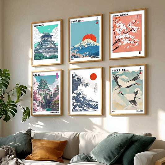 Japanese Nature Art and City View Aesthetic Wall Art Paintings with Frame for Living Room Bedroom