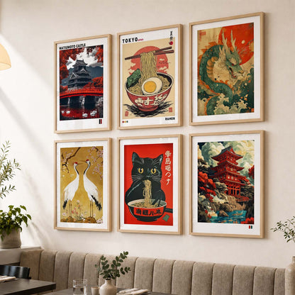Japanese  Aesthetic Wall Art Paintings with Frame for Living Room Bedroom