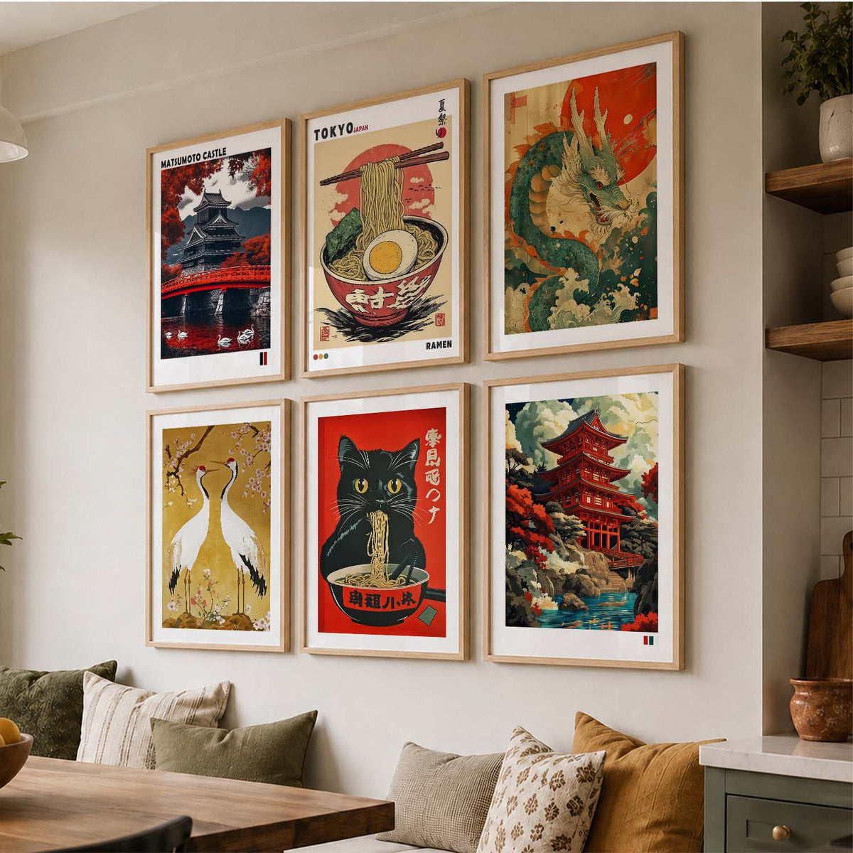 Japanese  Aesthetic Wall Art Paintings with Frame for Living Room Bedroom