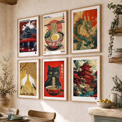 Japanese  Aesthetic Wall Art Paintings with Frame for Living Room Bedroom