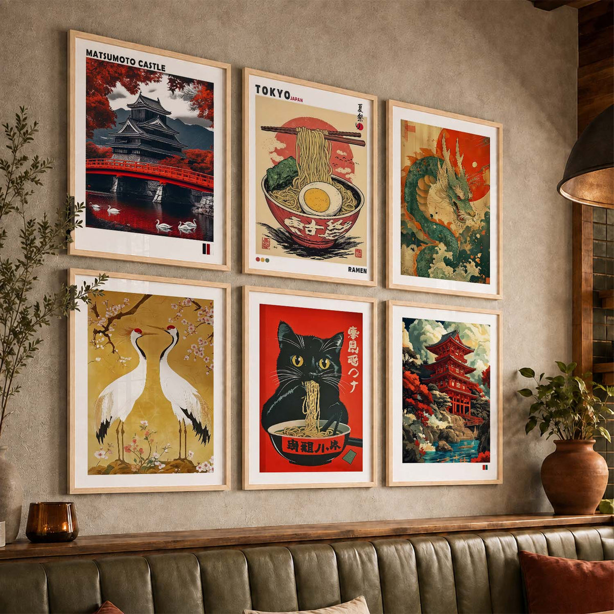 Japanese  Aesthetic Wall Art Paintings with Frame for Living Room Bedroom