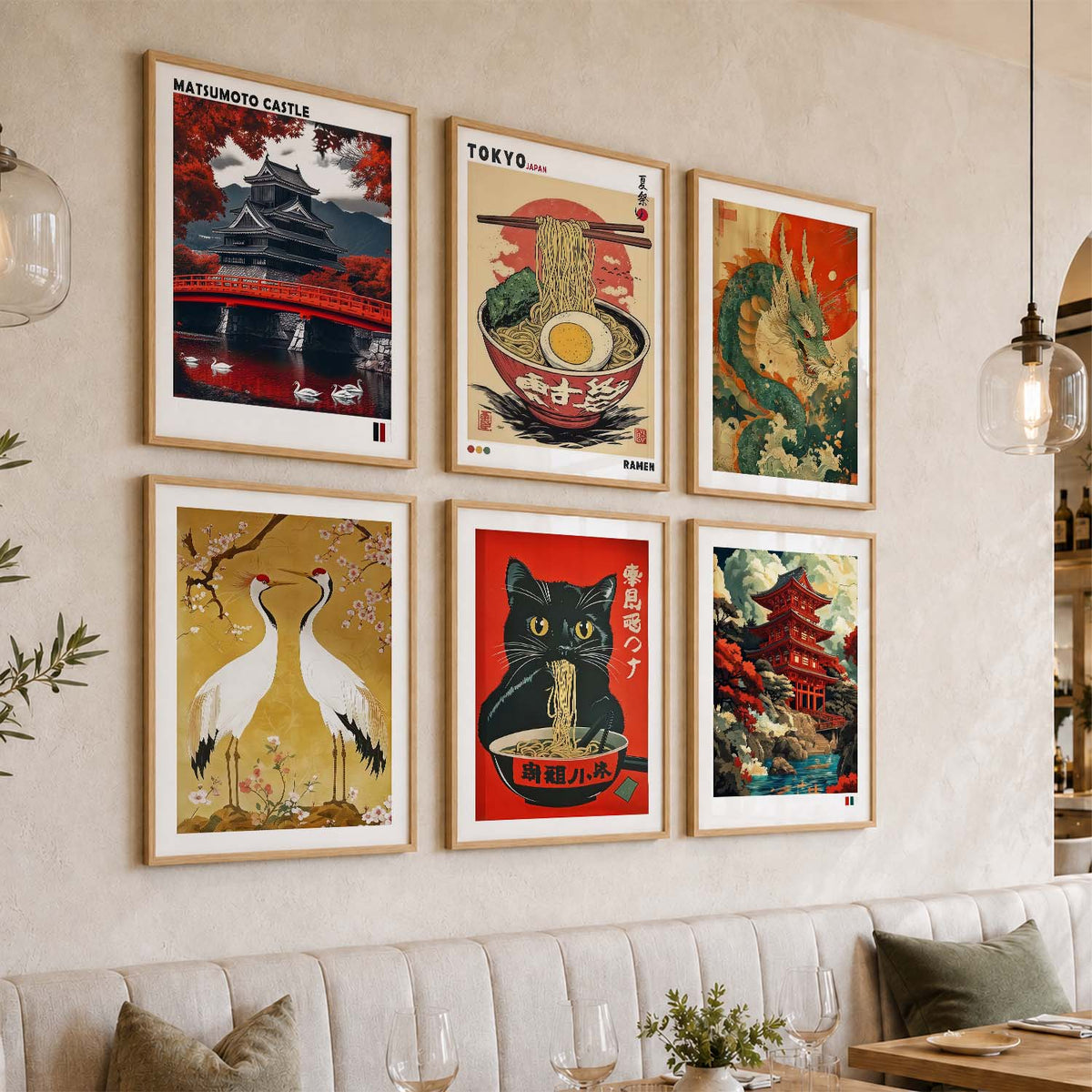 Japanese  Aesthetic Wall Art Paintings with Frame for Living Room Bedroom