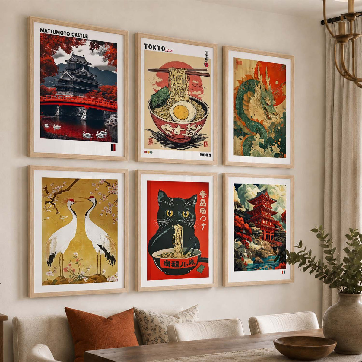 Japanese  Aesthetic Wall Art Paintings with Frame for Living Room Bedroom