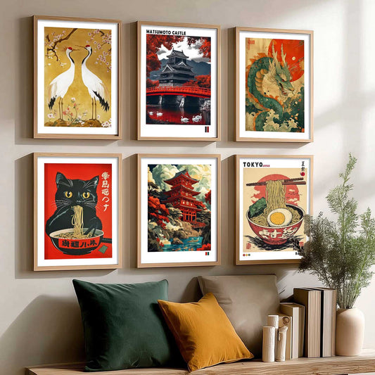 Japanese  Aesthetic Wall Art Paintings with Frame for Living Room Bedroom