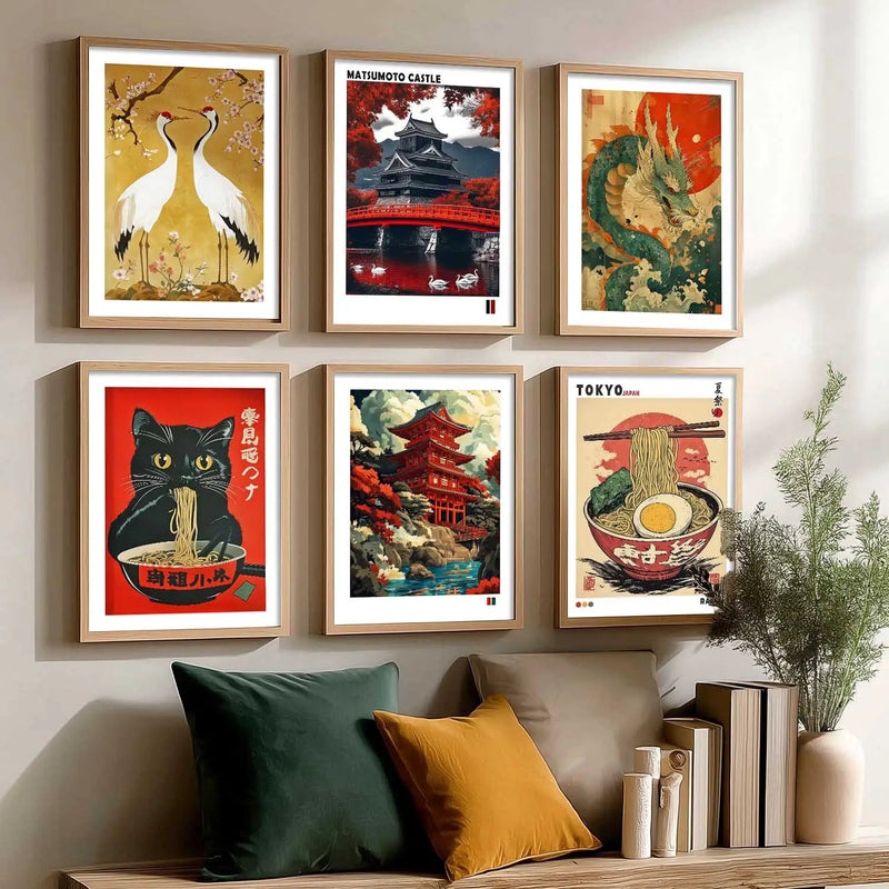 Japanese  Aesthetic Wall Art Paintings with Frame for Living Room Bedroom