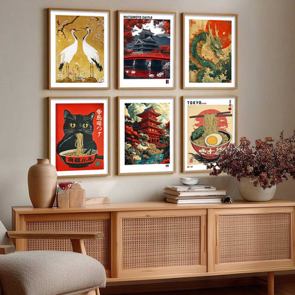 Japanese  Aesthetic Wall Art Paintings with Frame for Living Room Bedroom