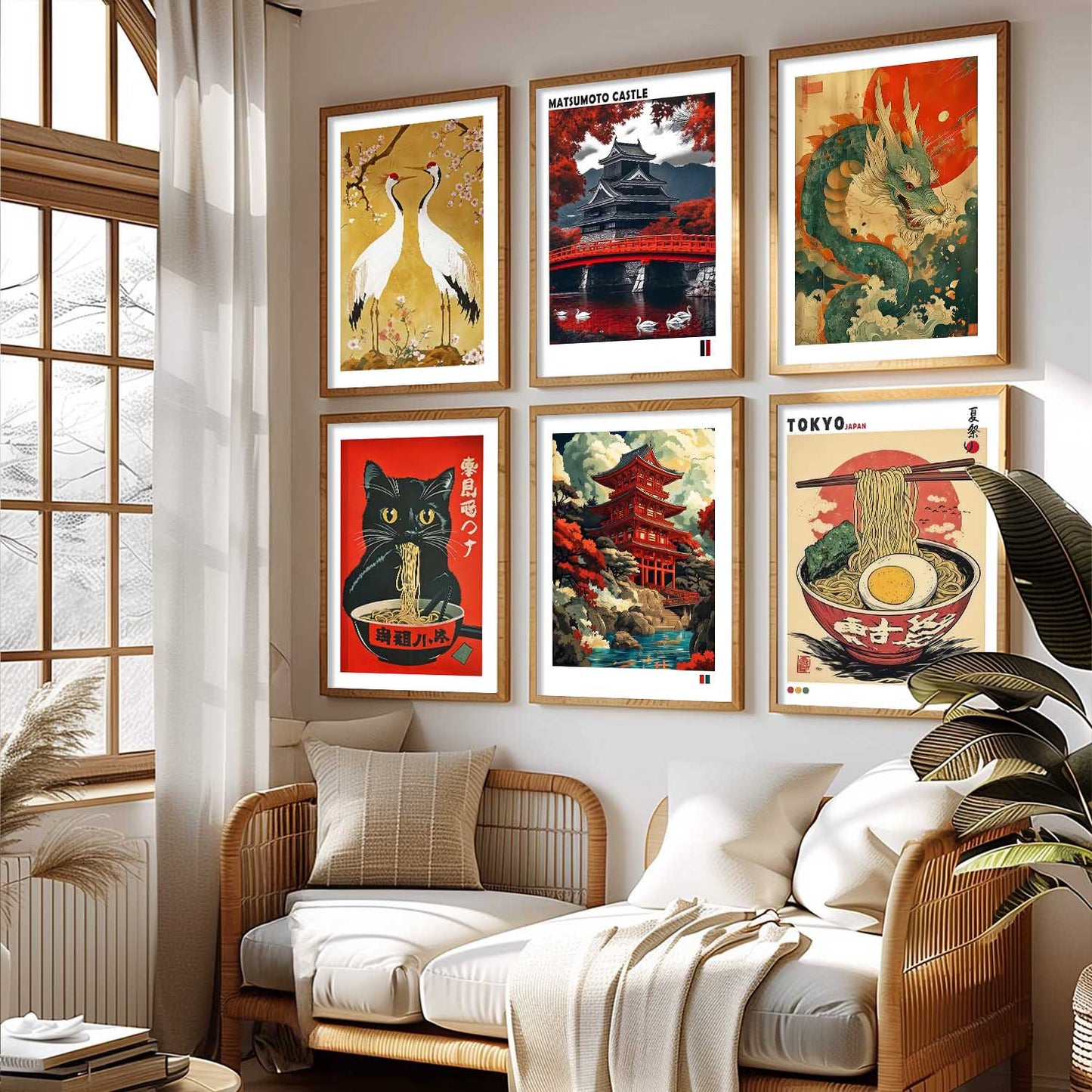 Japanese  Aesthetic Wall Art Paintings with Frame for Living Room Bedroom