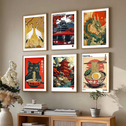 Japanese  Aesthetic Wall Art Paintings with Frame for Living Room Bedroom