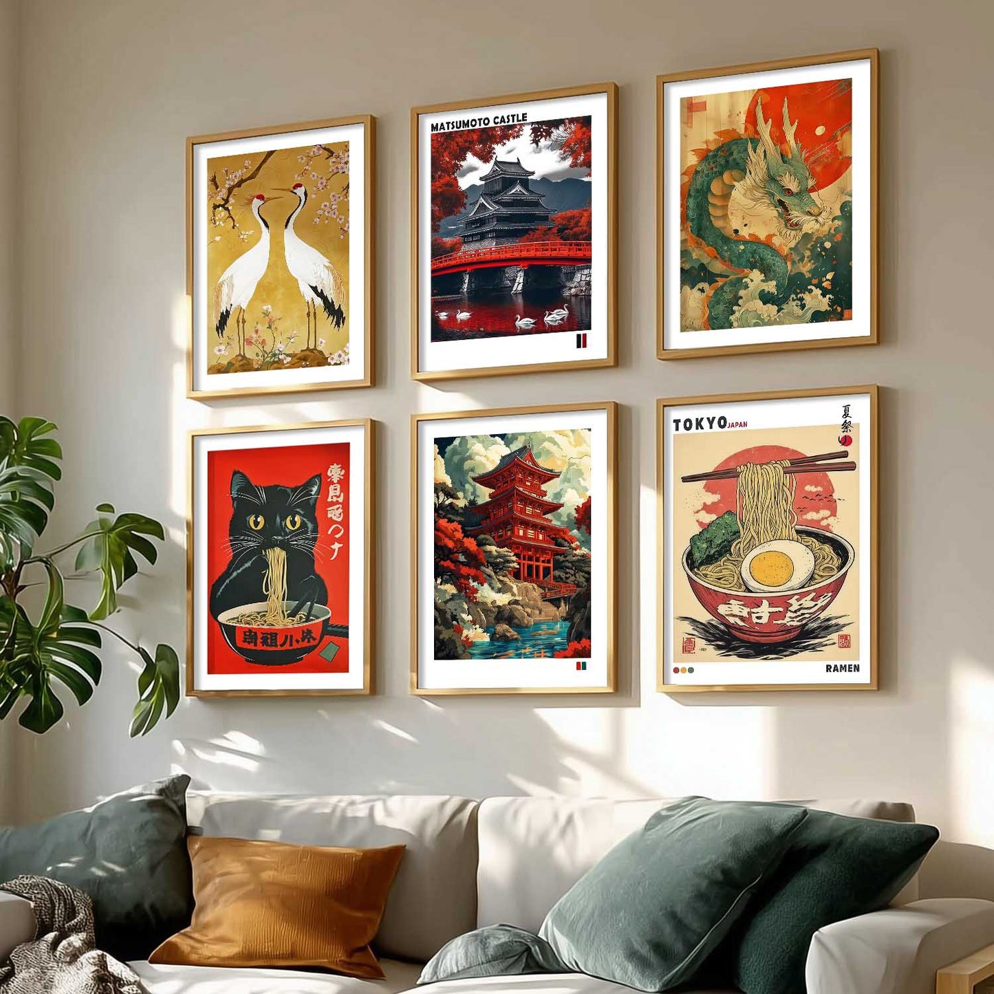 Japanese  Aesthetic Wall Art Paintings with Frame for Living Room Bedroom
