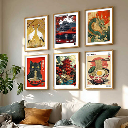 Japanese  Aesthetic Wall Art Paintings with Frame for Living Room Bedroom