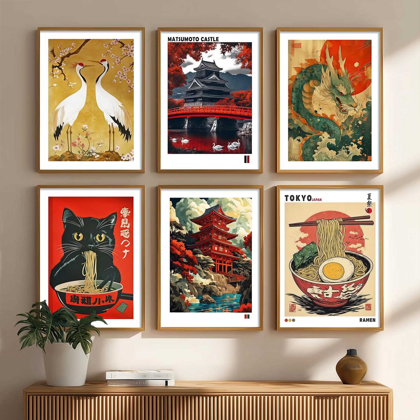 Japanese  Aesthetic Wall Art Paintings with Frame for Living Room Bedroom