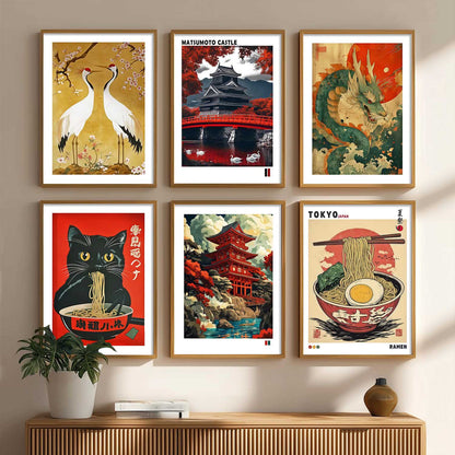 Japanese  Aesthetic Wall Art Paintings with Frame for Living Room Bedroom