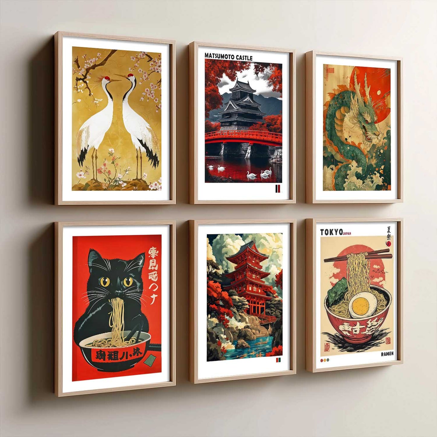 Japanese  Aesthetic Wall Art Paintings with Frame for Living Room Bedroom