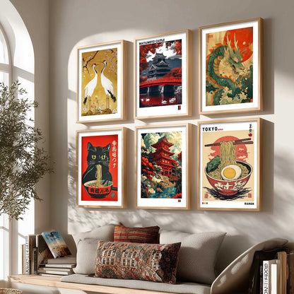 Japanese  Aesthetic Wall Art Paintings with Frame for Living Room Bedroom
