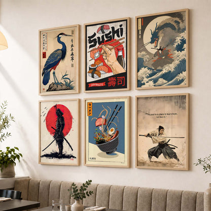 Japanese  Aesthetic Wall Art Paintings with Frame for Living Room Bedroom