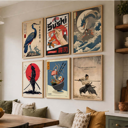 Japanese  Aesthetic Wall Art Paintings with Frame for Living Room Bedroom