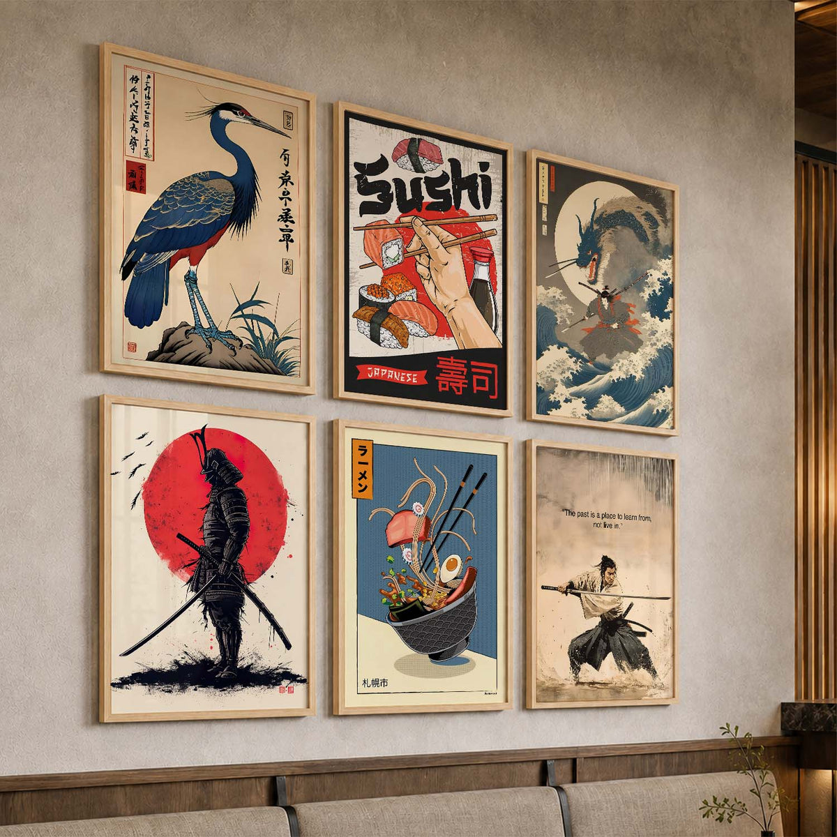 Japanese  Aesthetic Wall Art Paintings with Frame for Living Room Bedroom
