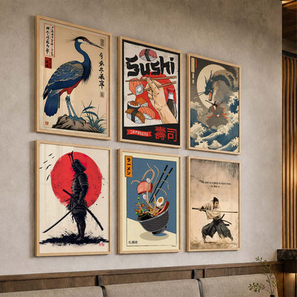 Japanese  Aesthetic Wall Art Paintings with Frame for Living Room Bedroom