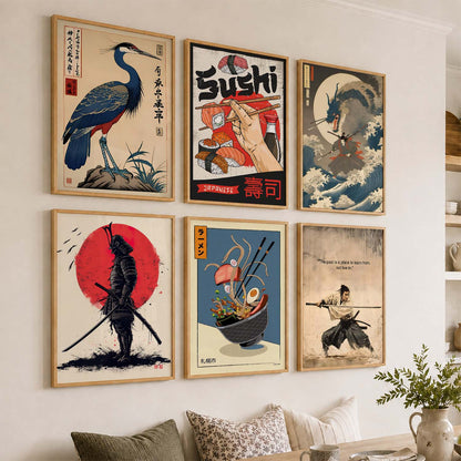 Japanese  Aesthetic Wall Art Paintings with Frame for Living Room Bedroom