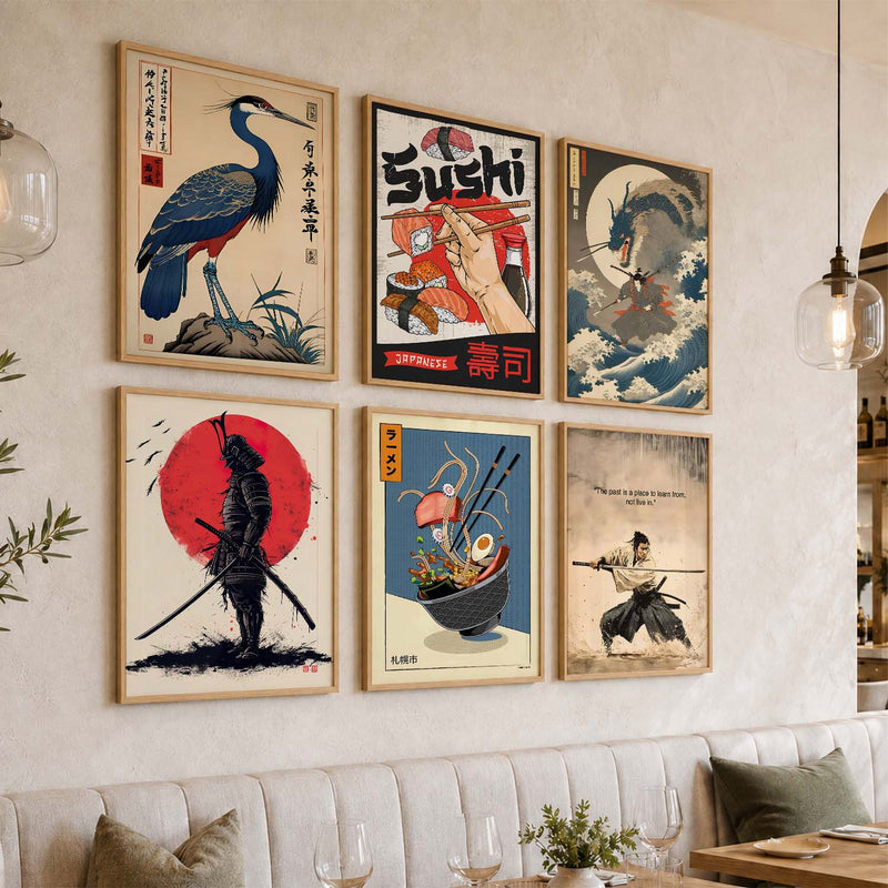Japanese  Aesthetic Wall Art Paintings with Frame for Living Room Bedroom