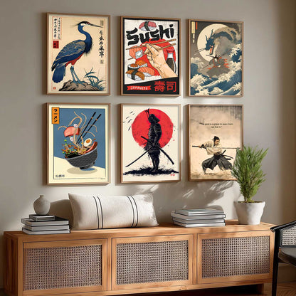 Japanese  Aesthetic Wall Art Paintings with Frame for Living Room Bedroom