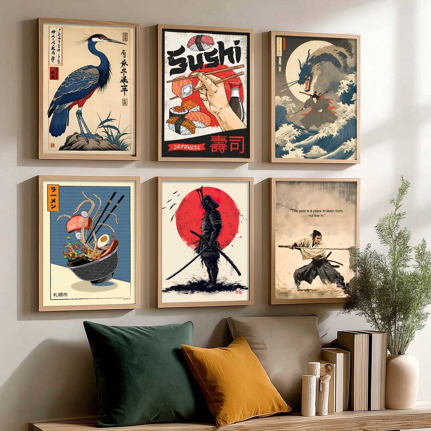 Japanese  Aesthetic Wall Art Paintings with Frame for Living Room Bedroom
