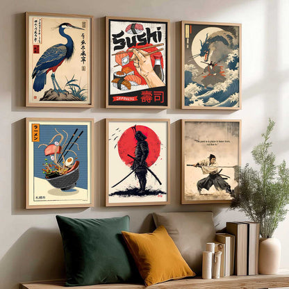 Japanese  Aesthetic Wall Art Paintings with Frame for Living Room Bedroom