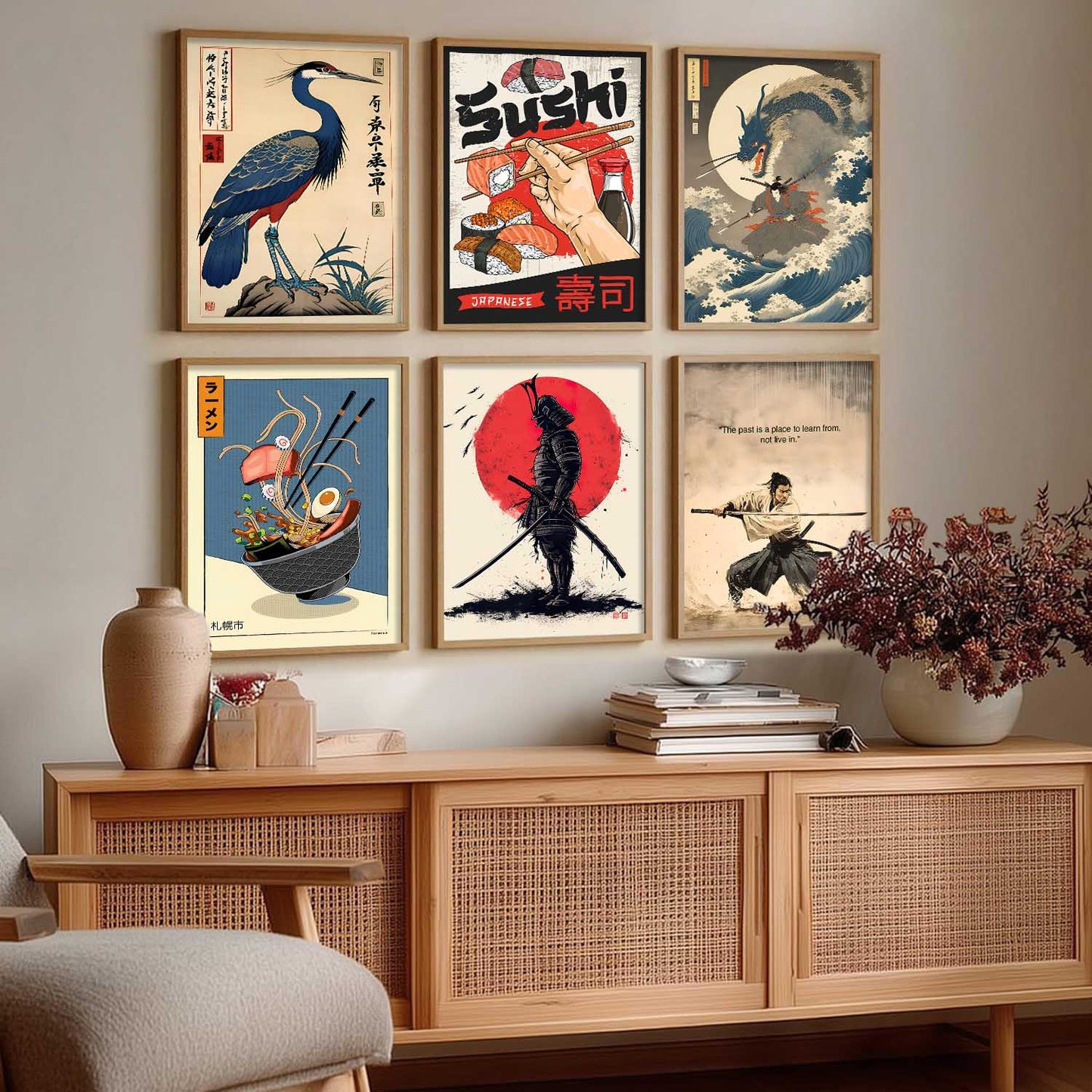 Japanese  Aesthetic Wall Art Paintings with Frame for Living Room Bedroom