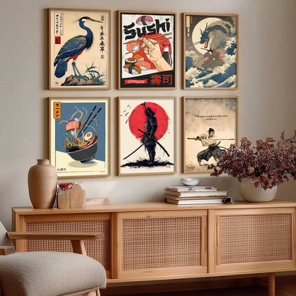 Japanese  Aesthetic Wall Art Paintings with Frame for Living Room Bedroom