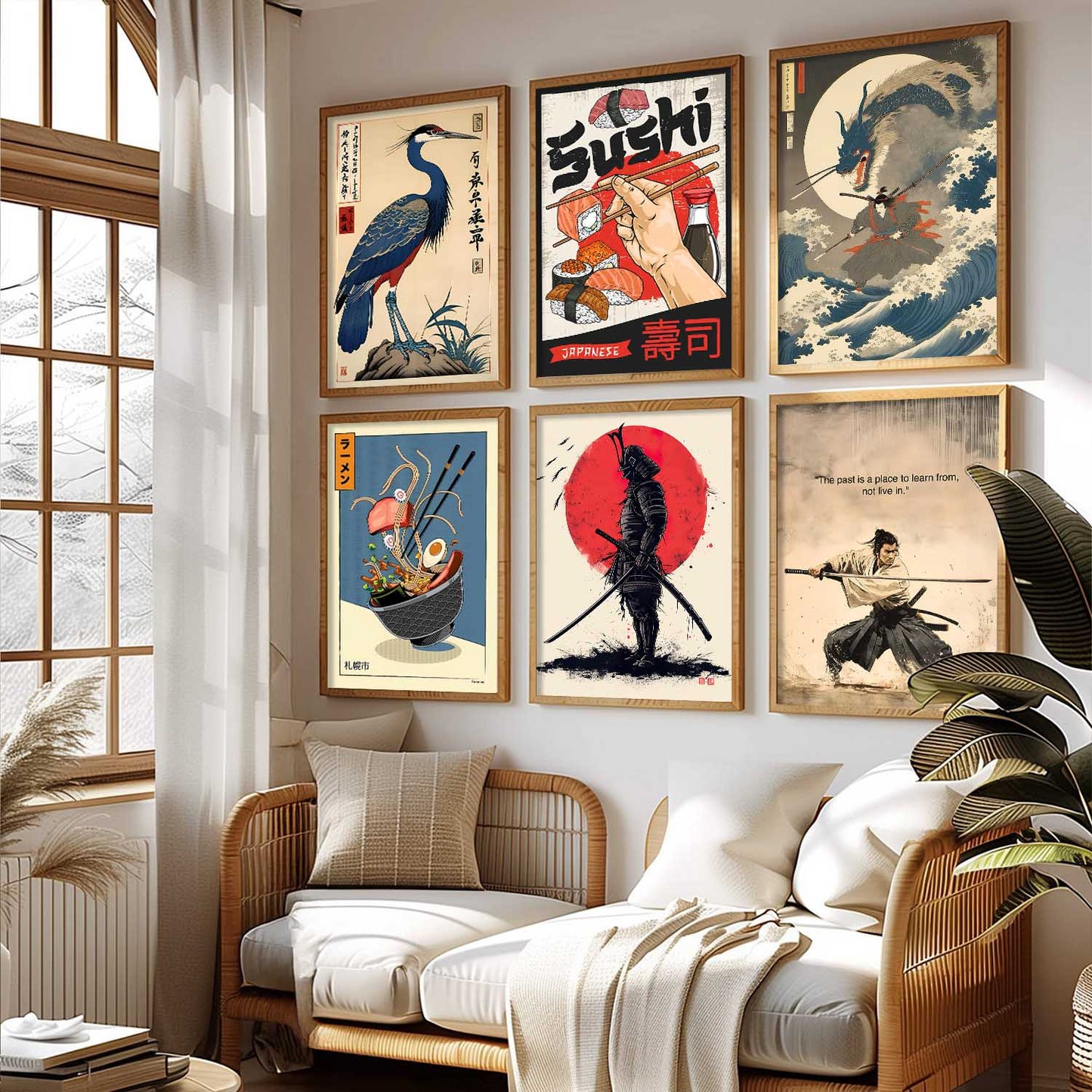 Japanese  Aesthetic Wall Art Paintings with Frame for Living Room Bedroom