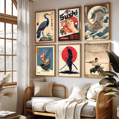 Japanese  Aesthetic Wall Art Paintings with Frame for Living Room Bedroom
