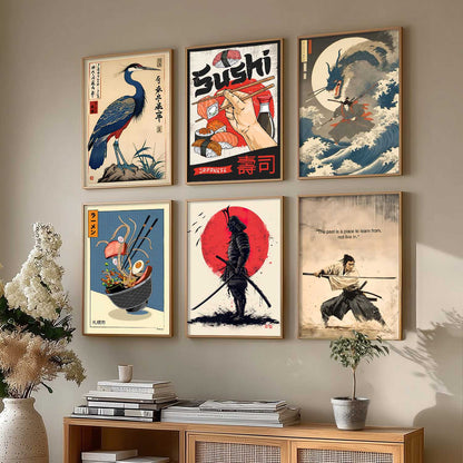 Japanese  Aesthetic Wall Art Paintings with Frame for Living Room Bedroom