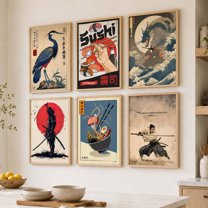 Japanese  Aesthetic Wall Art Paintings with Frame for Living Room Bedroom
