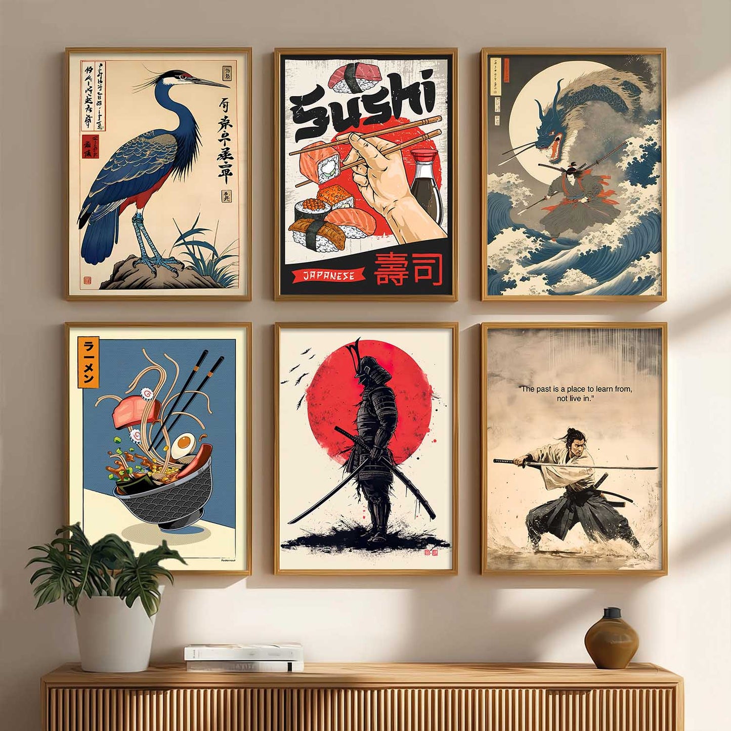 Japanese  Aesthetic Wall Art Paintings with Frame for Living Room Bedroom