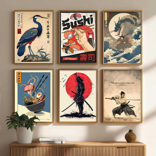 Japanese  Aesthetic Wall Art Paintings with Frame for Living Room Bedroom