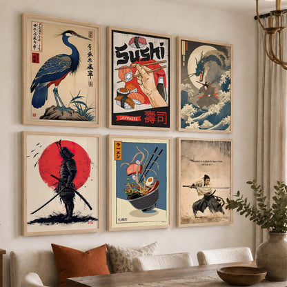 Japanese  Aesthetic Wall Art Paintings with Frame for Living Room Bedroom