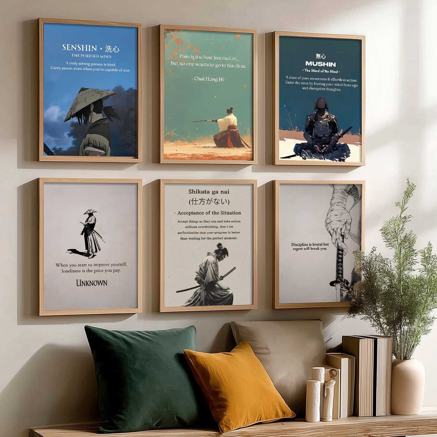 Japanese Samurai Motivational Wall Art Paintings with Frame for Living Room Bedroom