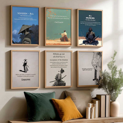 Japanese Samurai Motivational Wall Art Paintings with Frame for Living Room Bedroom
