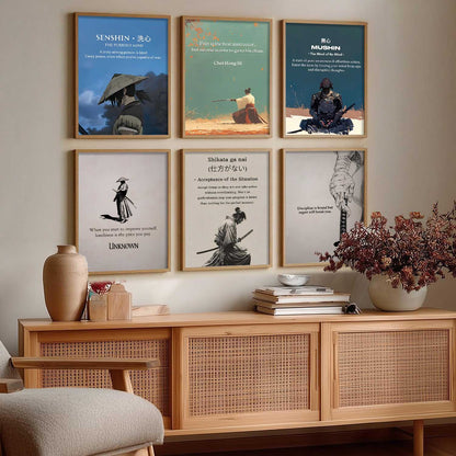 Japanese Samurai Motivational Wall Art Paintings with Frame for Living Room Bedroom