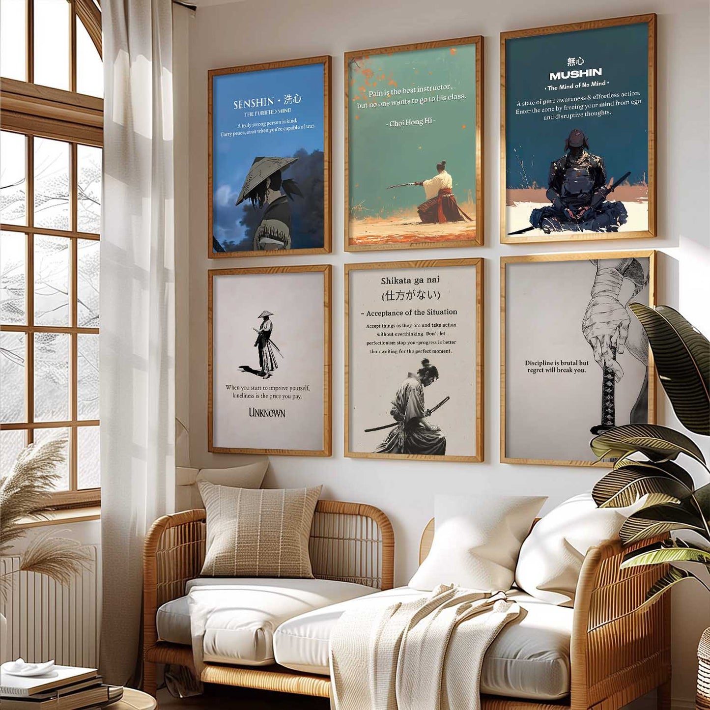 Japanese Samurai Motivational Wall Art Paintings with Frame for Living Room Bedroom