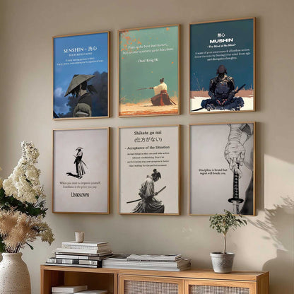 Japanese Samurai Motivational Wall Art Paintings with Frame for Living Room Bedroom