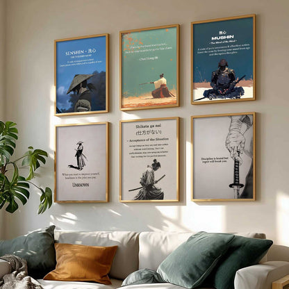 Japanese Samurai Motivational Wall Art Paintings with Frame for Living Room Bedroom