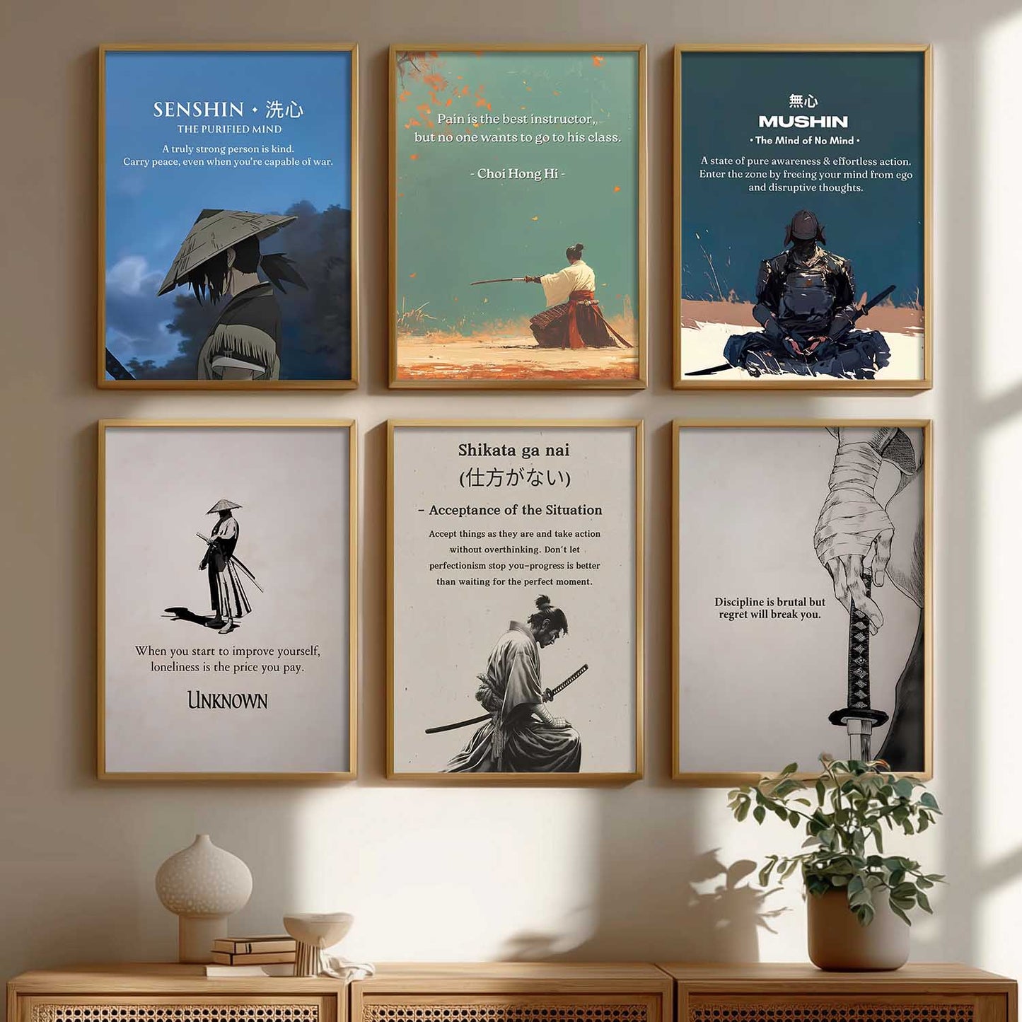 Japanese Samurai Motivational Wall Art Paintings with Frame for Living Room Bedroom