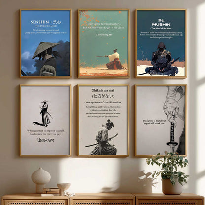 Japanese Samurai Motivational Wall Art Paintings with Frame for Living Room Bedroom