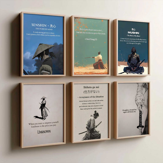 Japanese Samurai Motivational Wall Art Paintings with Frame for Living Room Bedroom