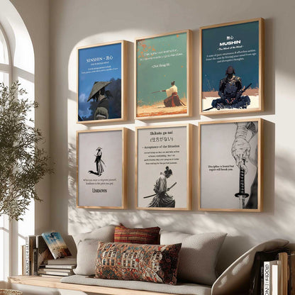 Japanese Samurai Motivational Wall Art Paintings with Frame for Living Room Bedroom