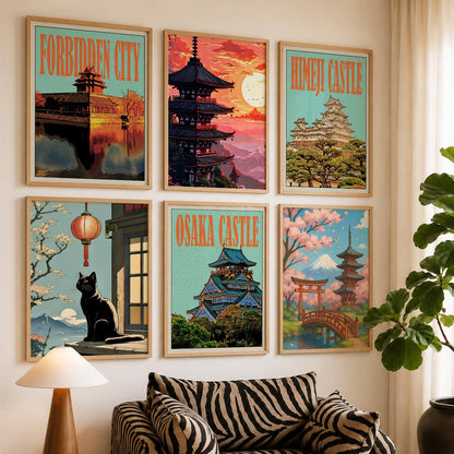 Japanese Nature and City View Wall Art Paintings with Frame for Living Room Bedroom