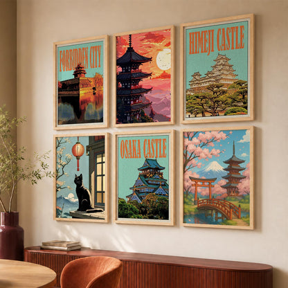 Japanese Nature and City View Wall Art Paintings with Frame for Living Room Bedroom